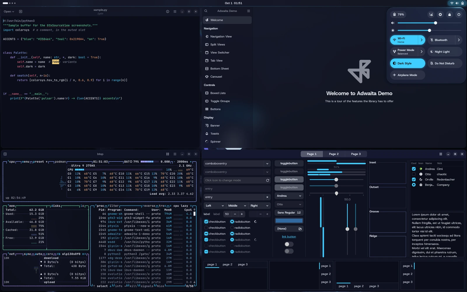 The Pulsar desktop in the Pulsar theme